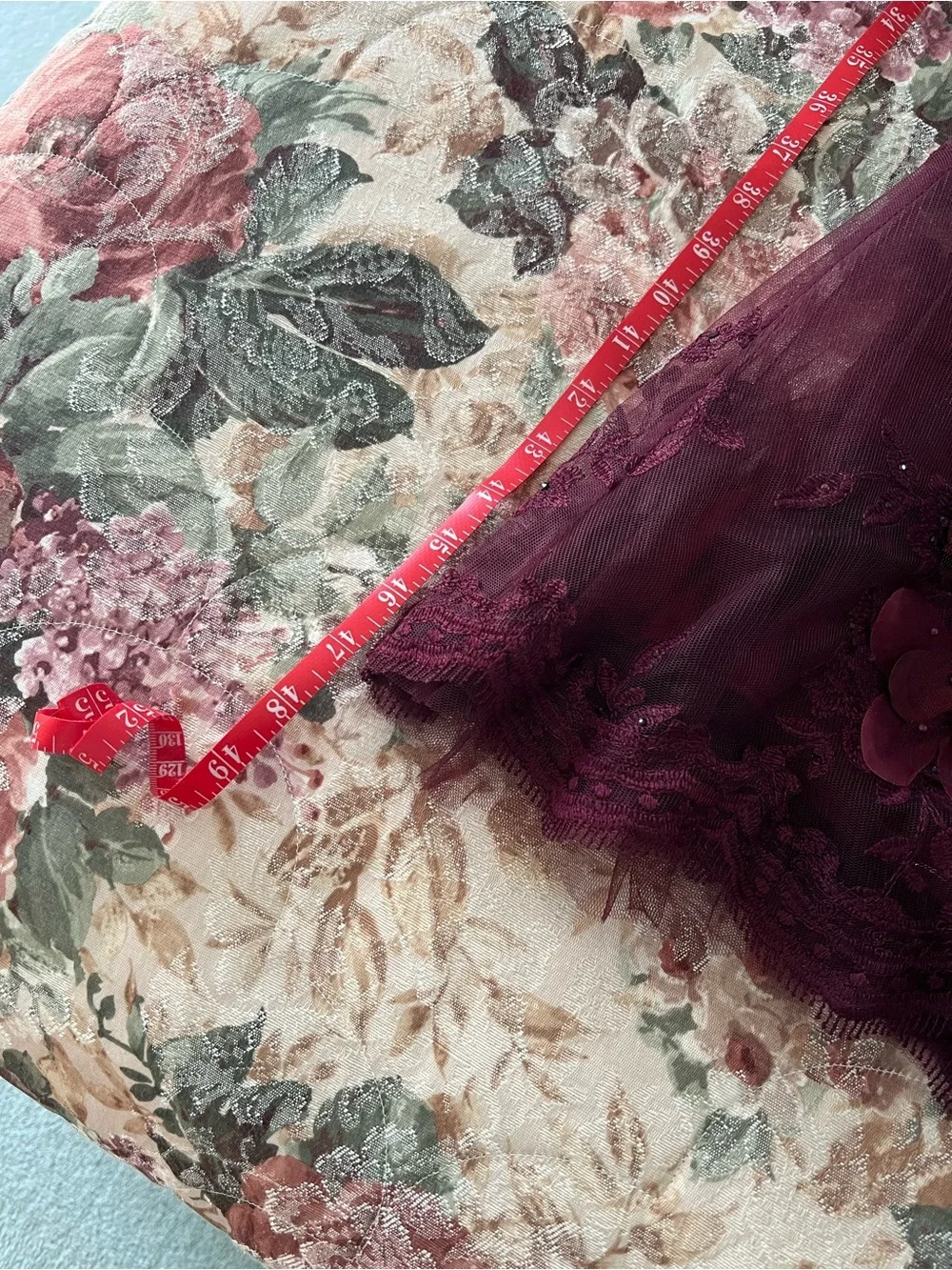 Montage by Mon Cheri Deep Burgundy Lace Maxi Gown